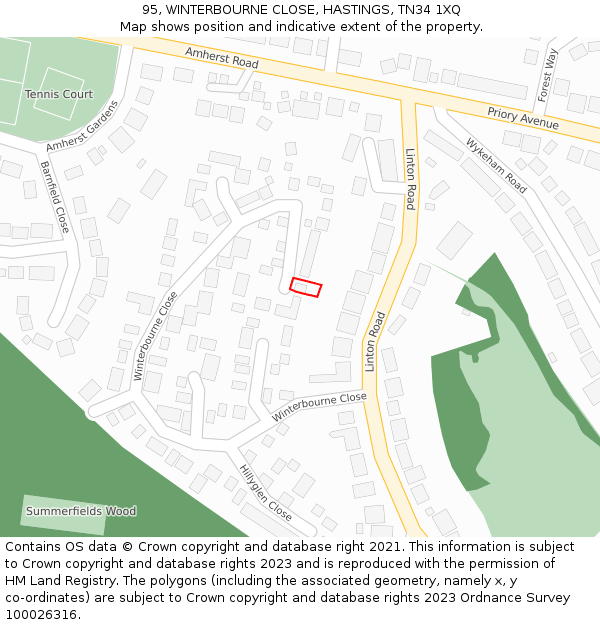 95, WINTERBOURNE CLOSE, HASTINGS, TN34 1XQ: Location map and indicative extent of plot