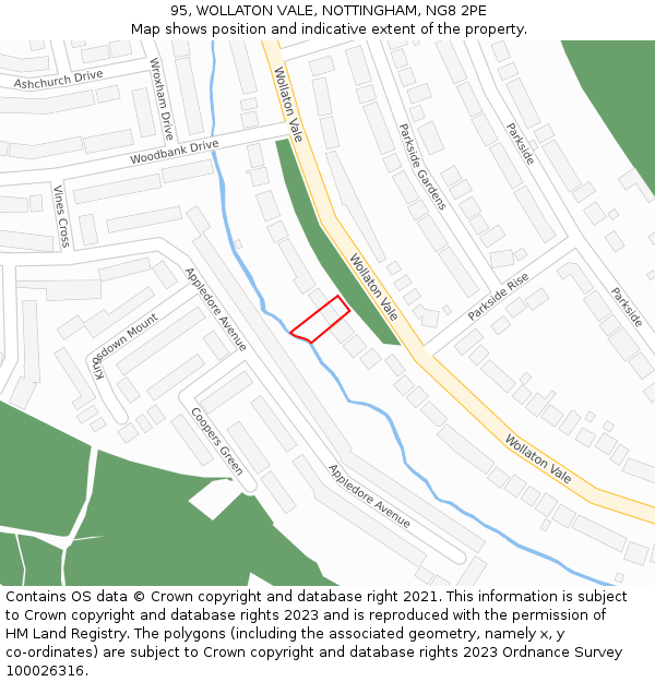 95, WOLLATON VALE, NOTTINGHAM, NG8 2PE: Location map and indicative extent of plot