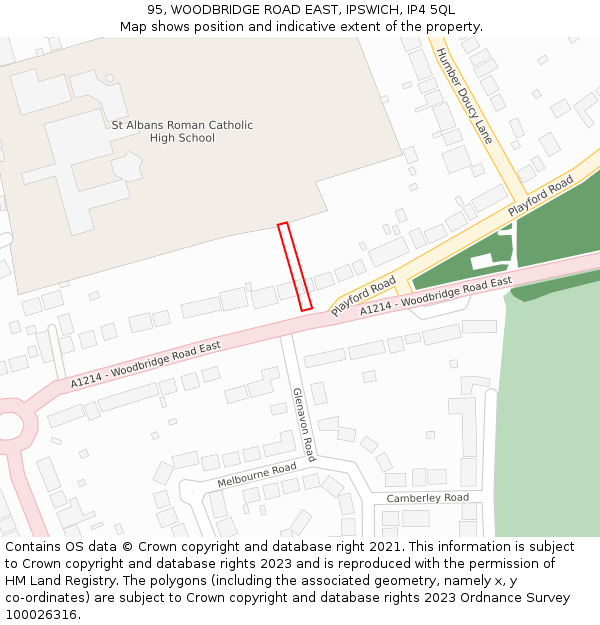 95, WOODBRIDGE ROAD EAST, IPSWICH, IP4 5QL: Location map and indicative extent of plot