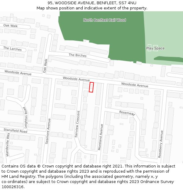 95, WOODSIDE AVENUE, BENFLEET, SS7 4NU: Location map and indicative extent of plot