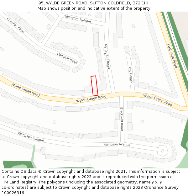 95, WYLDE GREEN ROAD, SUTTON COLDFIELD, B72 1HH: Location map and indicative extent of plot