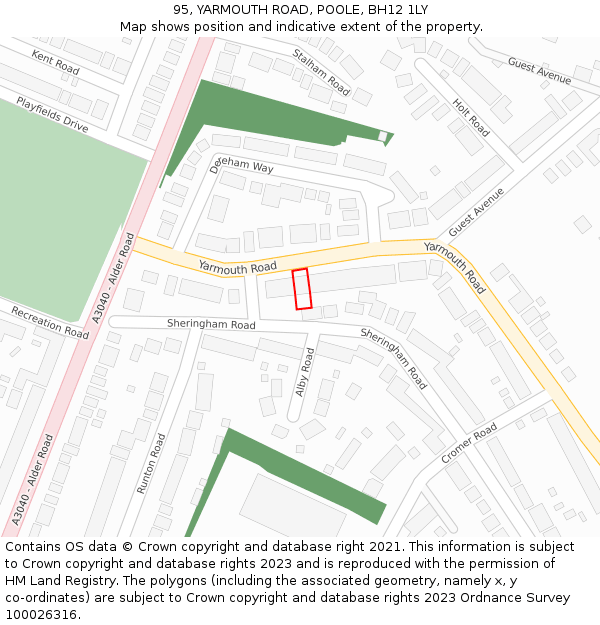 95, YARMOUTH ROAD, POOLE, BH12 1LY: Location map and indicative extent of plot