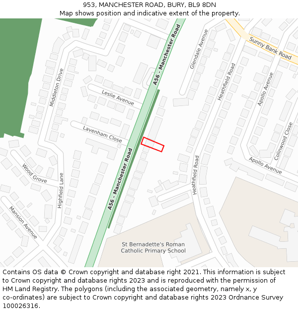 953, MANCHESTER ROAD, BURY, BL9 8DN: Location map and indicative extent of plot