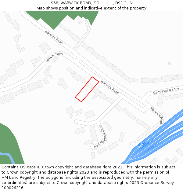 958, WARWICK ROAD, SOLIHULL, B91 3HN: Location map and indicative extent of plot