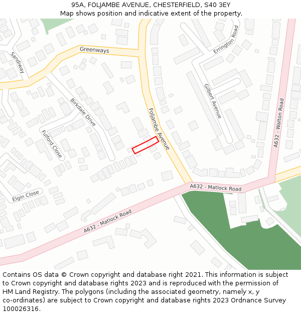 95A, FOLJAMBE AVENUE, CHESTERFIELD, S40 3EY: Location map and indicative extent of plot