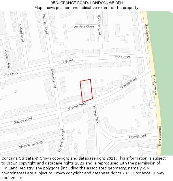 95A, GRANGE ROAD, LONDON, W5 3PH: Location map and indicative extent of plot