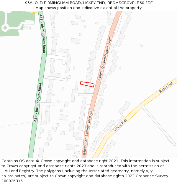 95A, OLD BIRMINGHAM ROAD, LICKEY END, BROMSGROVE, B60 1DF: Location map and indicative extent of plot