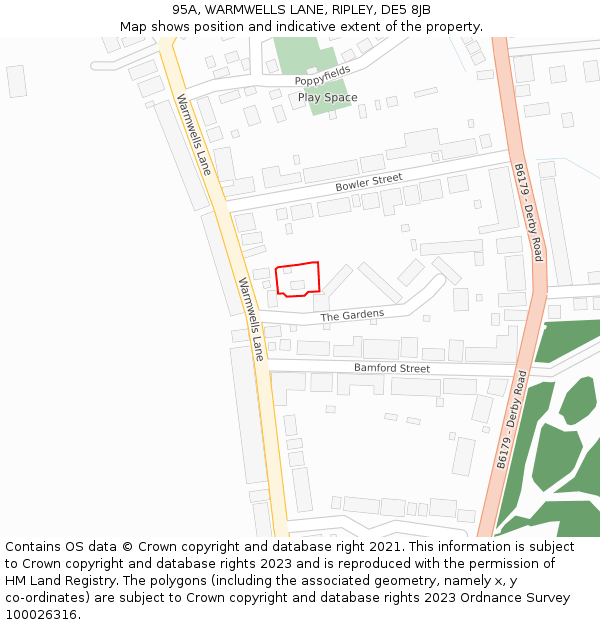 95A, WARMWELLS LANE, RIPLEY, DE5 8JB: Location map and indicative extent of plot
