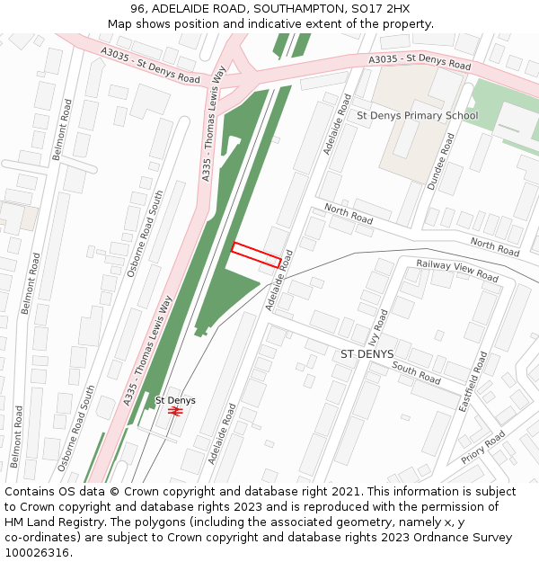 96, ADELAIDE ROAD, SOUTHAMPTON, SO17 2HX: Location map and indicative extent of plot