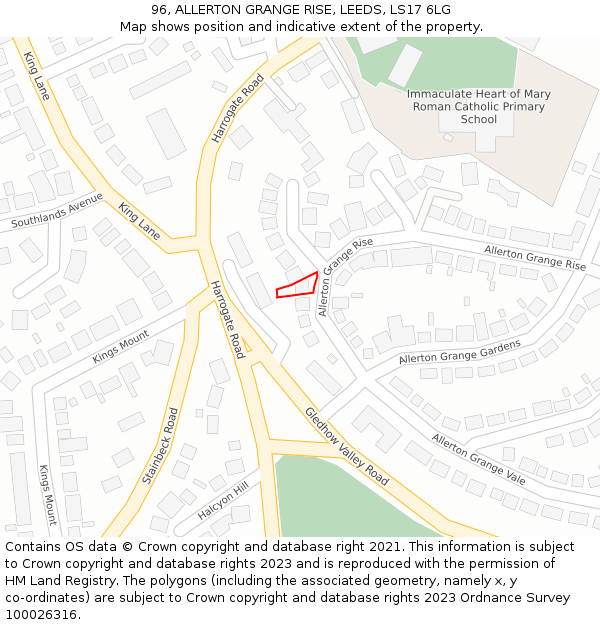 96, ALLERTON GRANGE RISE, LEEDS, LS17 6LG: Location map and indicative extent of plot