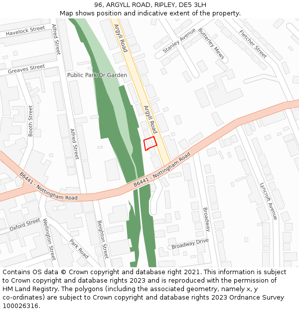 96, ARGYLL ROAD, RIPLEY, DE5 3LH: Location map and indicative extent of plot