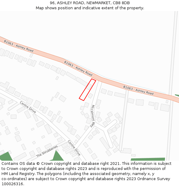 96, ASHLEY ROAD, NEWMARKET, CB8 8DB: Location map and indicative extent of plot