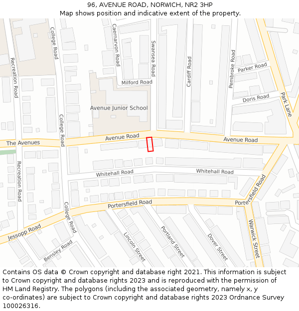 96, AVENUE ROAD, NORWICH, NR2 3HP: Location map and indicative extent of plot