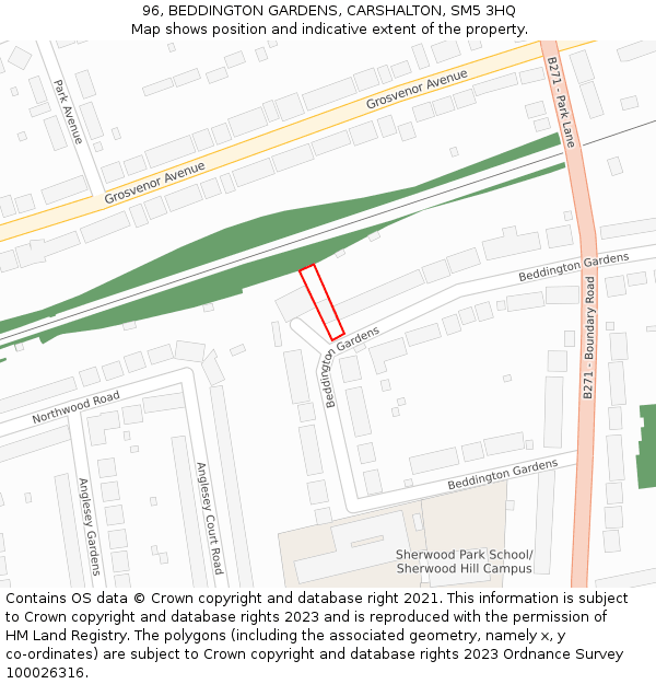 96, BEDDINGTON GARDENS, CARSHALTON, SM5 3HQ: Location map and indicative extent of plot