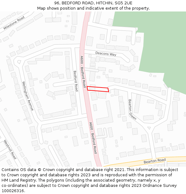 96, BEDFORD ROAD, HITCHIN, SG5 2UE: Location map and indicative extent of plot