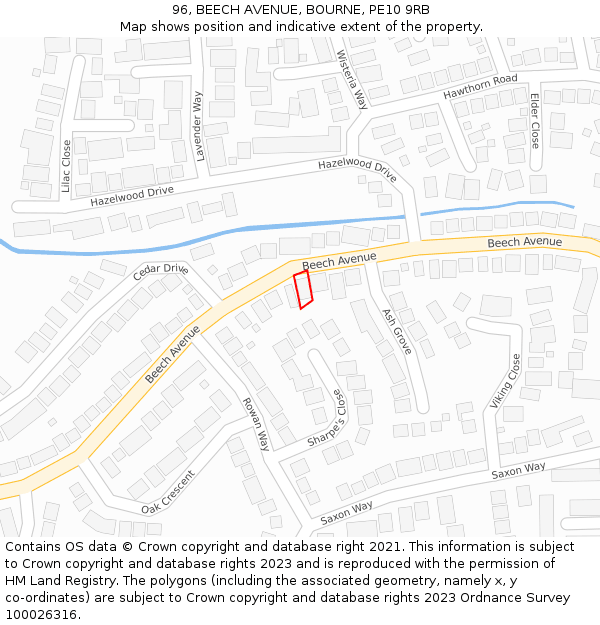 96, BEECH AVENUE, BOURNE, PE10 9RB: Location map and indicative extent of plot