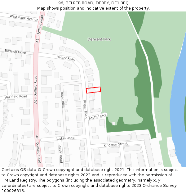 96, BELPER ROAD, DERBY, DE1 3EQ: Location map and indicative extent of plot