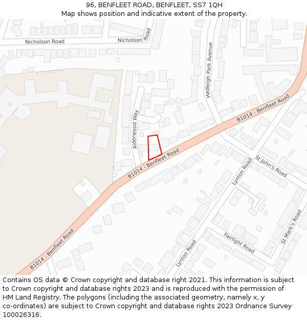 96, BENFLEET ROAD, BENFLEET, SS7 1QH: Location map and indicative extent of plot