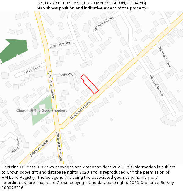 96, BLACKBERRY LANE, FOUR MARKS, ALTON, GU34 5DJ: Location map and indicative extent of plot