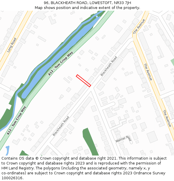 96, BLACKHEATH ROAD, LOWESTOFT, NR33 7JH: Location map and indicative extent of plot