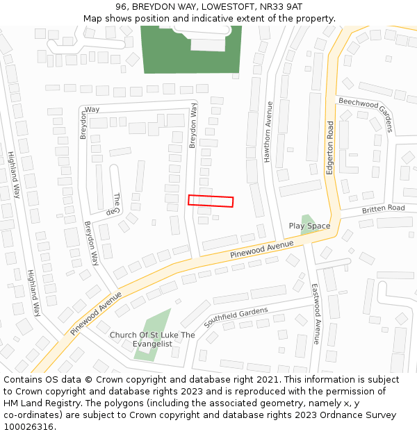 96, BREYDON WAY, LOWESTOFT, NR33 9AT: Location map and indicative extent of plot