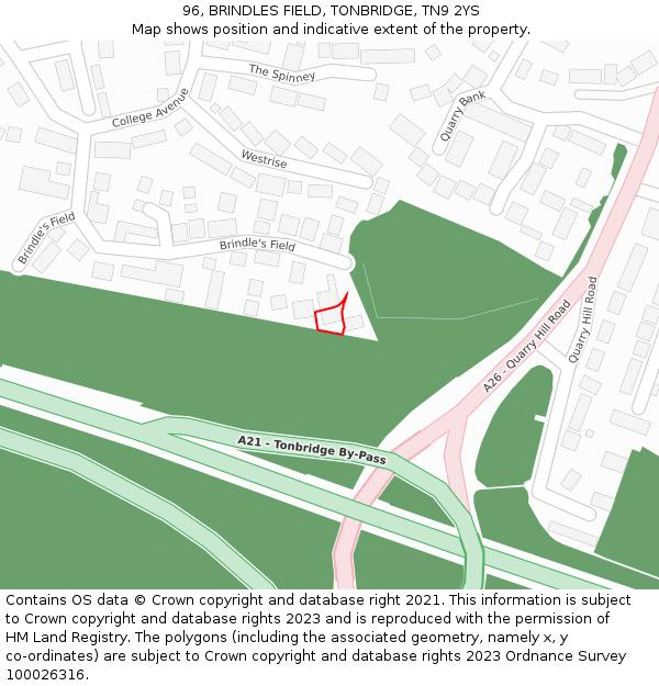 96, BRINDLES FIELD, TONBRIDGE, TN9 2YS: Location map and indicative extent of plot