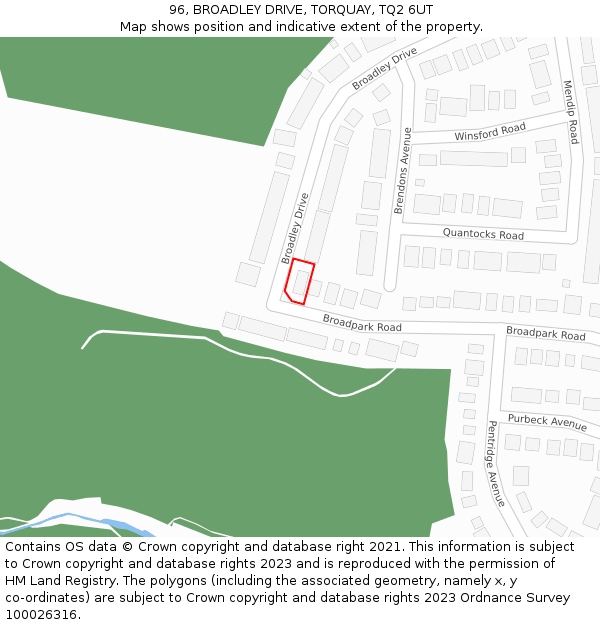 96, BROADLEY DRIVE, TORQUAY, TQ2 6UT: Location map and indicative extent of plot