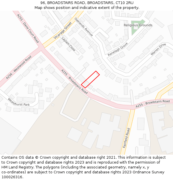 96, BROADSTAIRS ROAD, BROADSTAIRS, CT10 2RU: Location map and indicative extent of plot