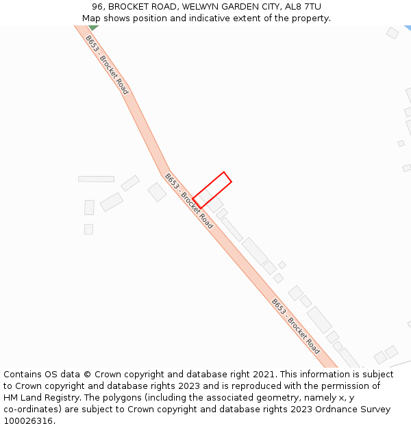 96, BROCKET ROAD, WELWYN GARDEN CITY, AL8 7TU: Location map and indicative extent of plot