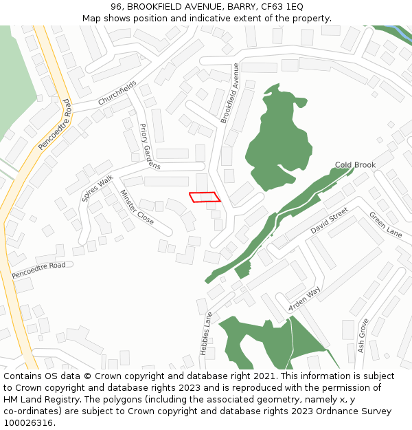 96, BROOKFIELD AVENUE, BARRY, CF63 1EQ: Location map and indicative extent of plot