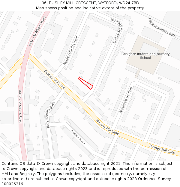 96, BUSHEY MILL CRESCENT, WATFORD, WD24 7RD: Location map and indicative extent of plot
