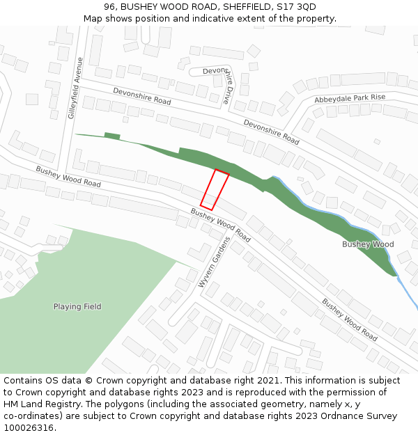 96, BUSHEY WOOD ROAD, SHEFFIELD, S17 3QD: Location map and indicative extent of plot