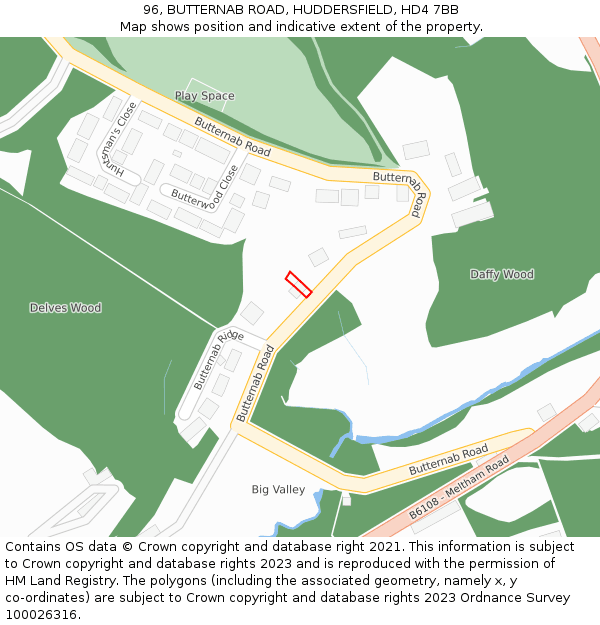 96, BUTTERNAB ROAD, HUDDERSFIELD, HD4 7BB: Location map and indicative extent of plot