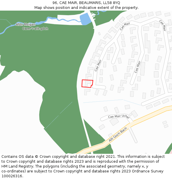 96, CAE MAIR, BEAUMARIS, LL58 8YQ: Location map and indicative extent of plot