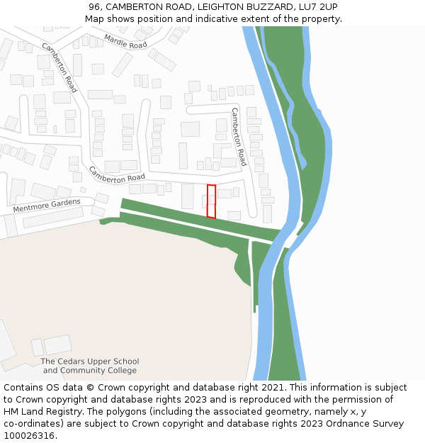 96, CAMBERTON ROAD, LEIGHTON BUZZARD, LU7 2UP: Location map and indicative extent of plot