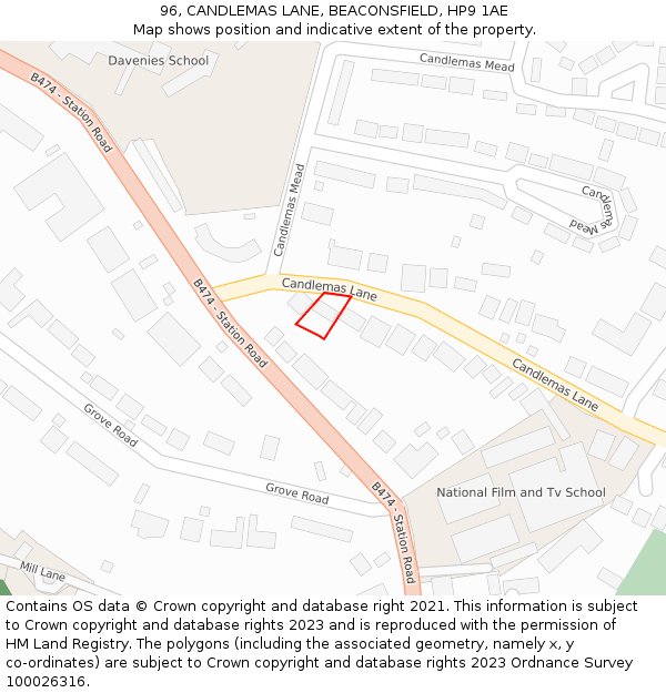 96, CANDLEMAS LANE, BEACONSFIELD, HP9 1AE: Location map and indicative extent of plot