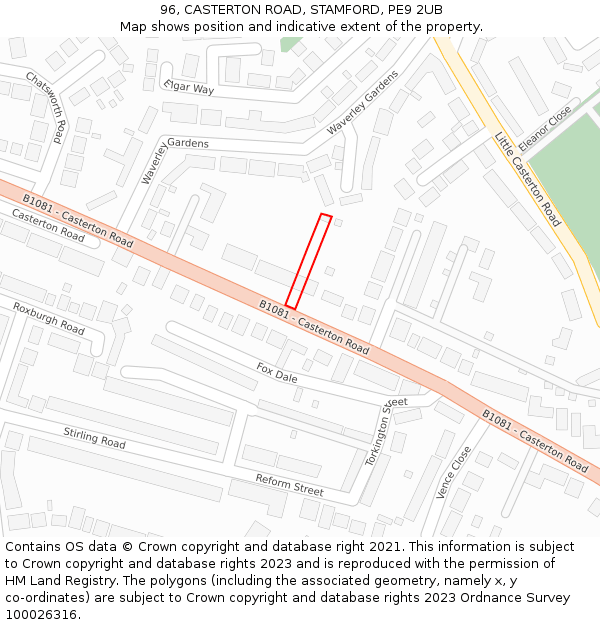 96, CASTERTON ROAD, STAMFORD, PE9 2UB: Location map and indicative extent of plot