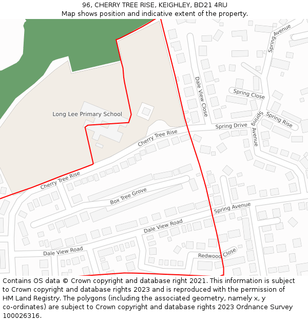 96, CHERRY TREE RISE, KEIGHLEY, BD21 4RU: Location map and indicative extent of plot