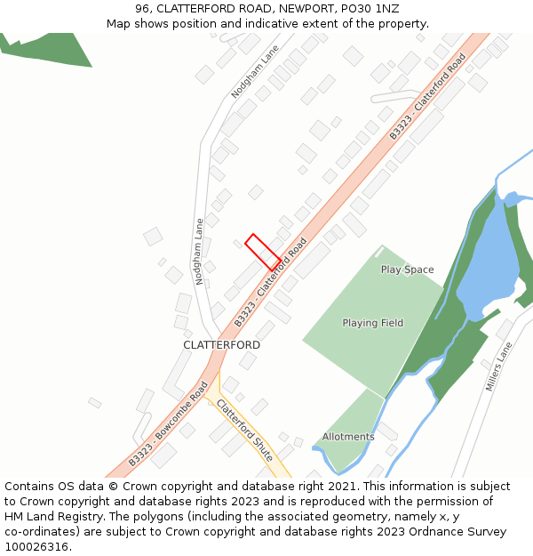 96, CLATTERFORD ROAD, NEWPORT, PO30 1NZ: Location map and indicative extent of plot