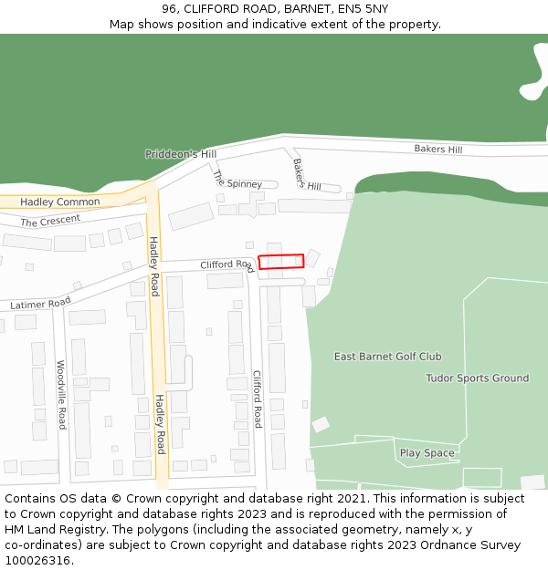 96, CLIFFORD ROAD, BARNET, EN5 5NY: Location map and indicative extent of plot