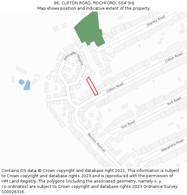 96, CLIFTON ROAD, ROCHFORD, SS4 3HJ: Location map and indicative extent of plot