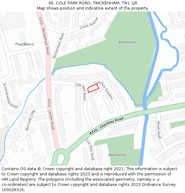 96, COLE PARK ROAD, TWICKENHAM, TW1 1JA: Location map and indicative extent of plot