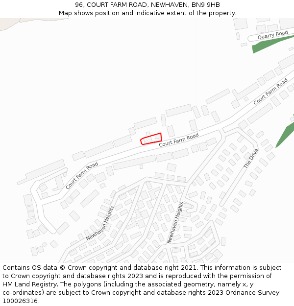 96, COURT FARM ROAD, NEWHAVEN, BN9 9HB: Location map and indicative extent of plot