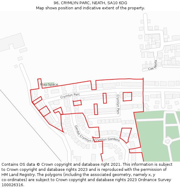 96, CRYMLYN PARC, NEATH, SA10 6DG: Location map and indicative extent of plot