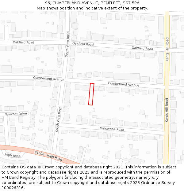 96, CUMBERLAND AVENUE, BENFLEET, SS7 5PA: Location map and indicative extent of plot