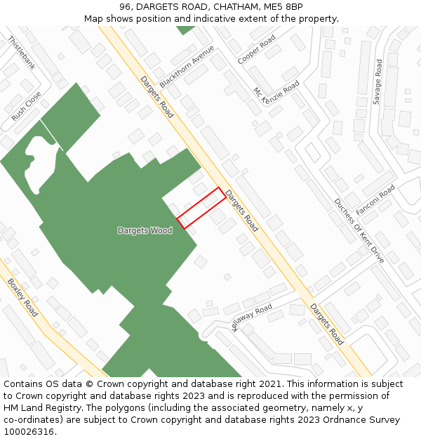 96, DARGETS ROAD, CHATHAM, ME5 8BP: Location map and indicative extent of plot