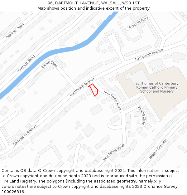 96, DARTMOUTH AVENUE, WALSALL, WS3 1ST: Location map and indicative extent of plot