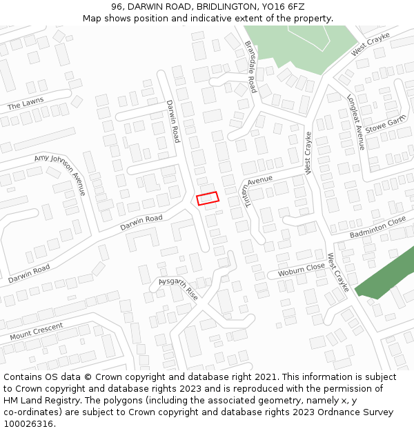 96, DARWIN ROAD, BRIDLINGTON, YO16 6FZ: Location map and indicative extent of plot