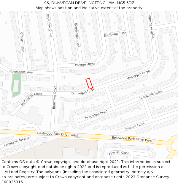 96, DUNVEGAN DRIVE, NOTTINGHAM, NG5 5DZ: Location map and indicative extent of plot
