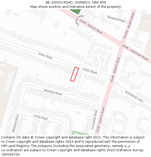 96, EATON ROAD, NORWICH, NR4 6PR: Location map and indicative extent of plot